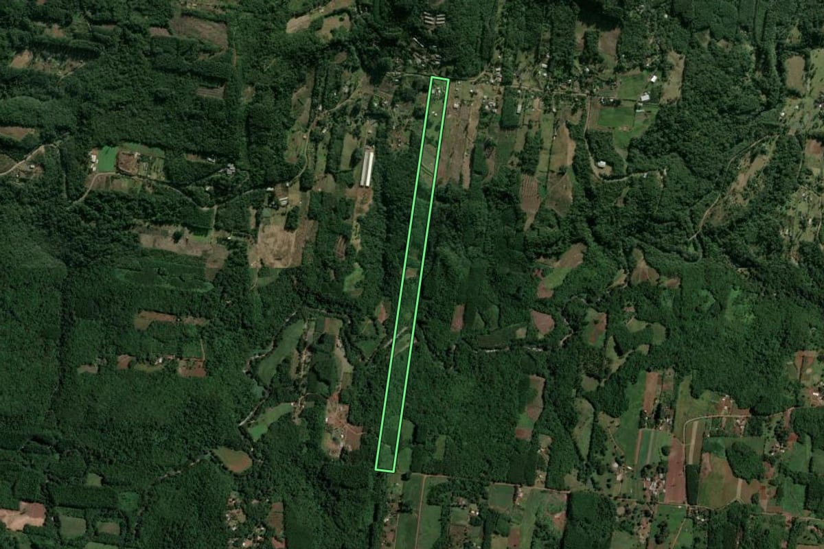 Imagem de satélite do imóvel rural em Sapiranga (RS), com o contorno declarado no CAR desenhado por cima.