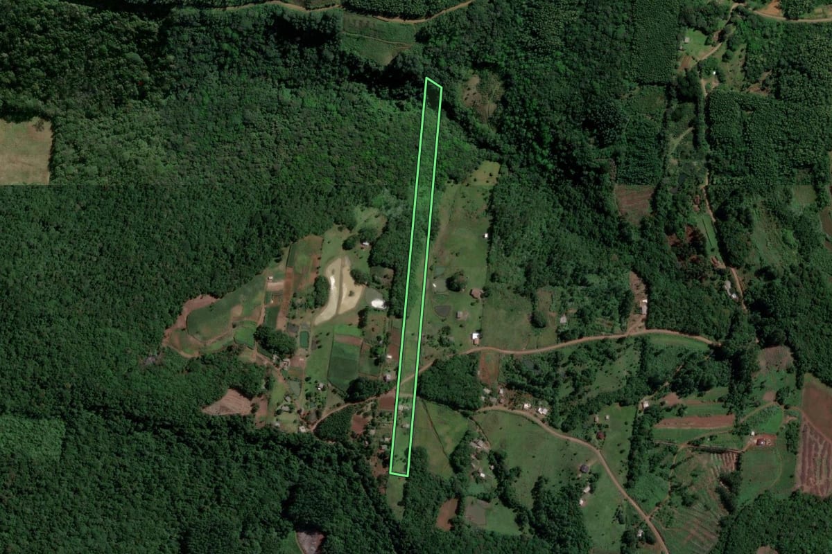 Imagem de satélite do imóvel rural em Sapiranga (RS), com o contorno declarado no CAR desenhado por cima.