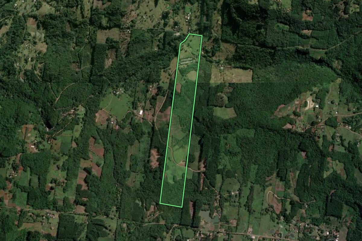 Imagem de satélite do imóvel rural em Sapiranga (RS), com o contorno declarado no CAR desenhado por cima.