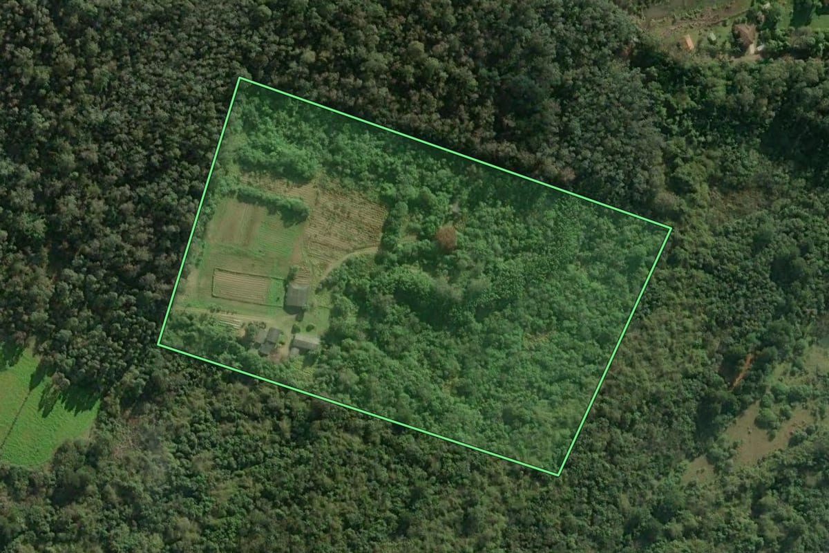 Imagem de satélite do imóvel rural em Sapucaia do Sul (RS), com o contorno declarado no CAR desenhado por cima.