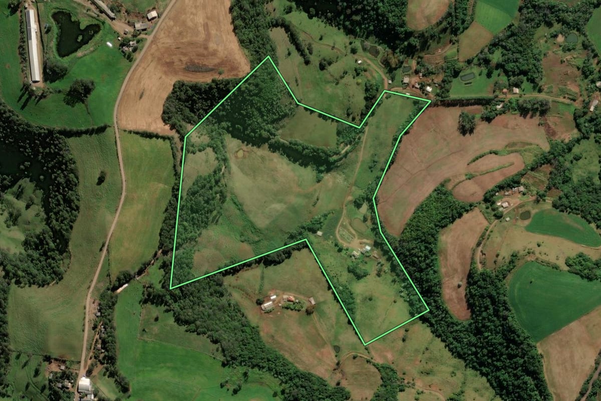 Imagem de satélite do imóvel rural em Seberi (RS), com o contorno declarado no CAR desenhado por cima.