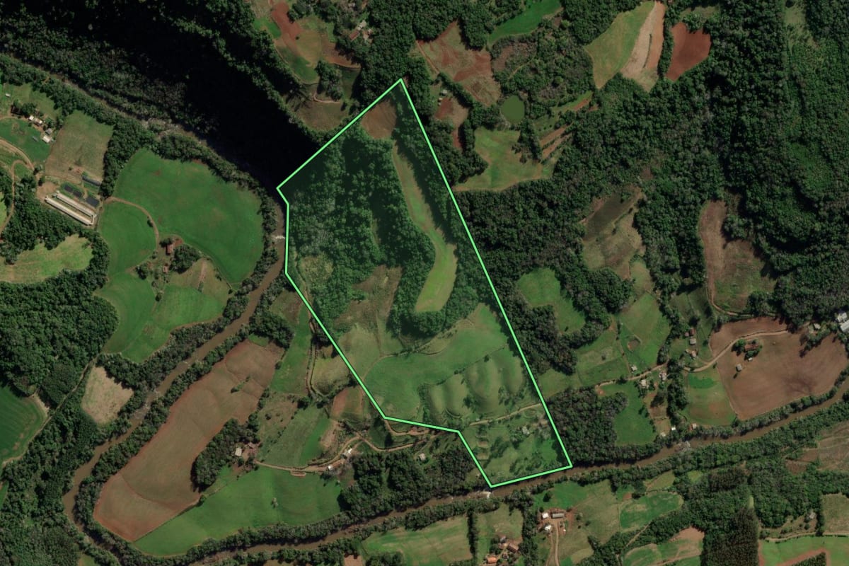 Imagem de satélite do imóvel rural em Seberi (RS), com o contorno declarado no CAR desenhado por cima.