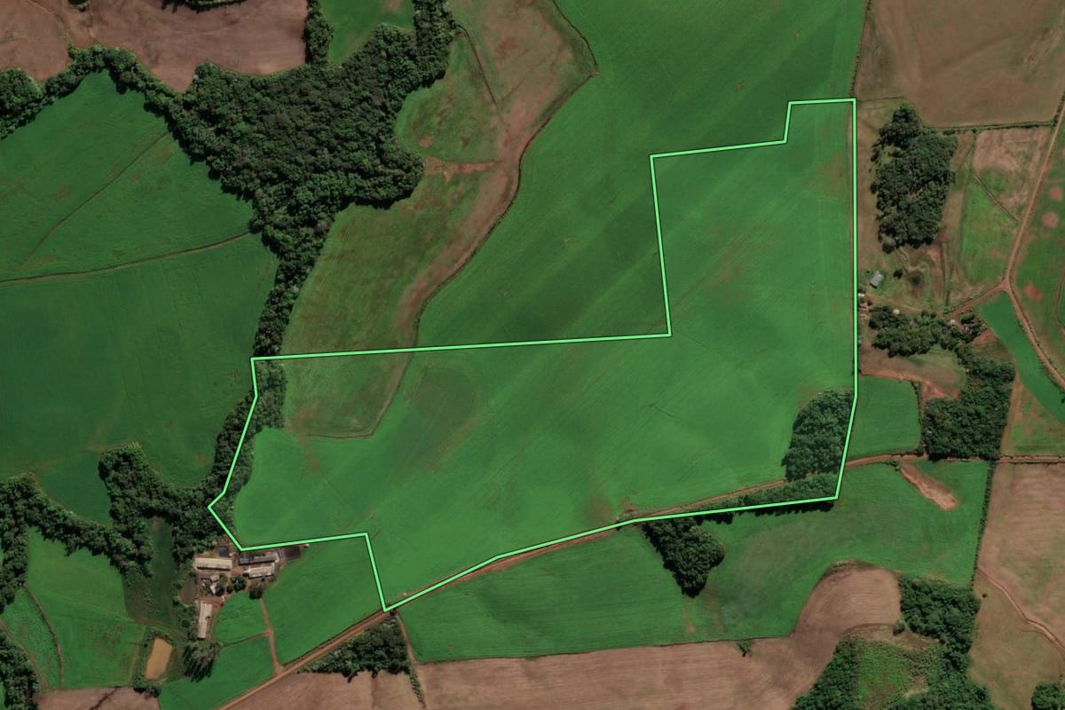 Imagem de satélite do imóvel rural em Seberi (RS), com o contorno declarado no CAR desenhado por cima.
