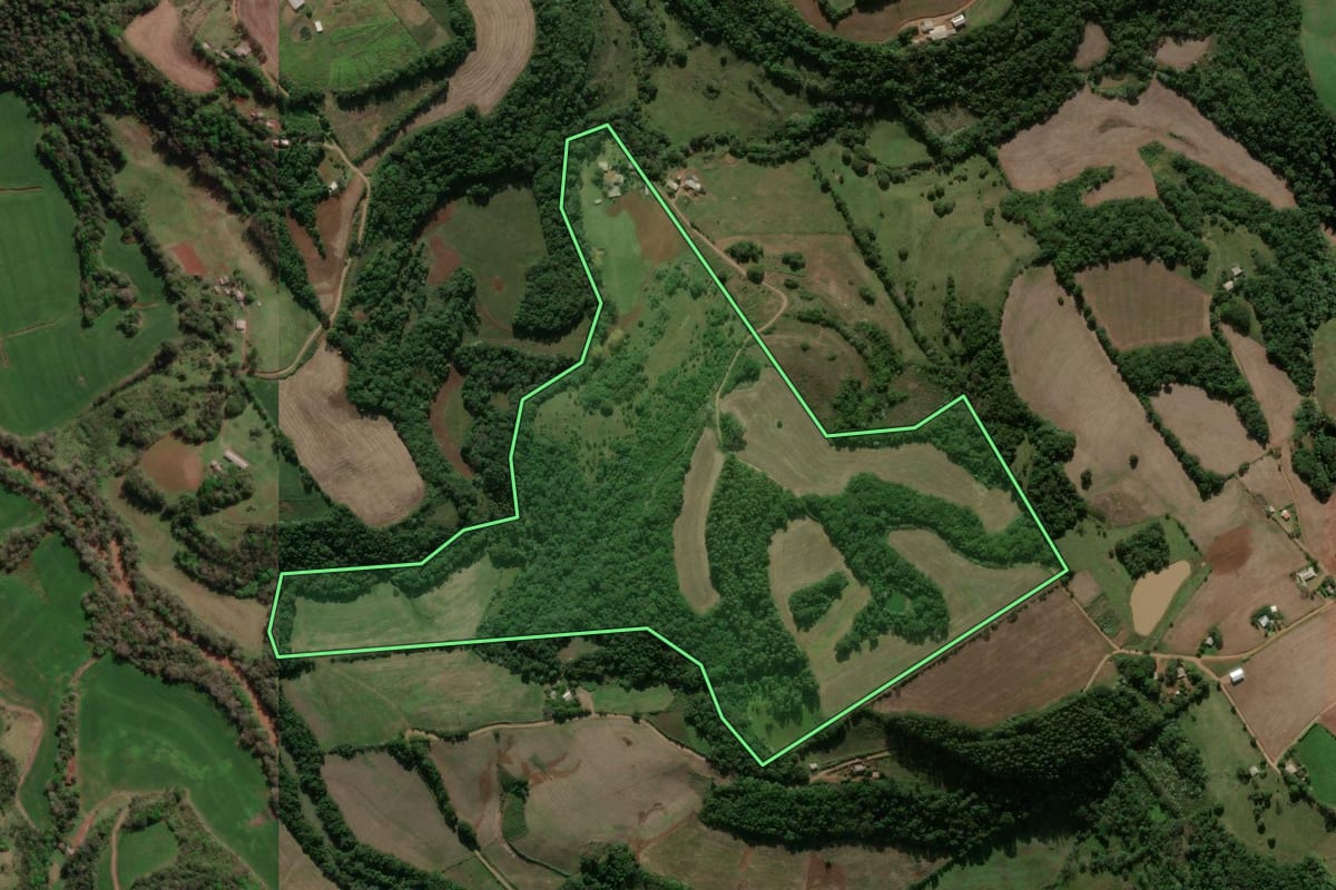 Imagem de satélite do imóvel rural em Seberi (RS), com o contorno declarado no CAR desenhado por cima.