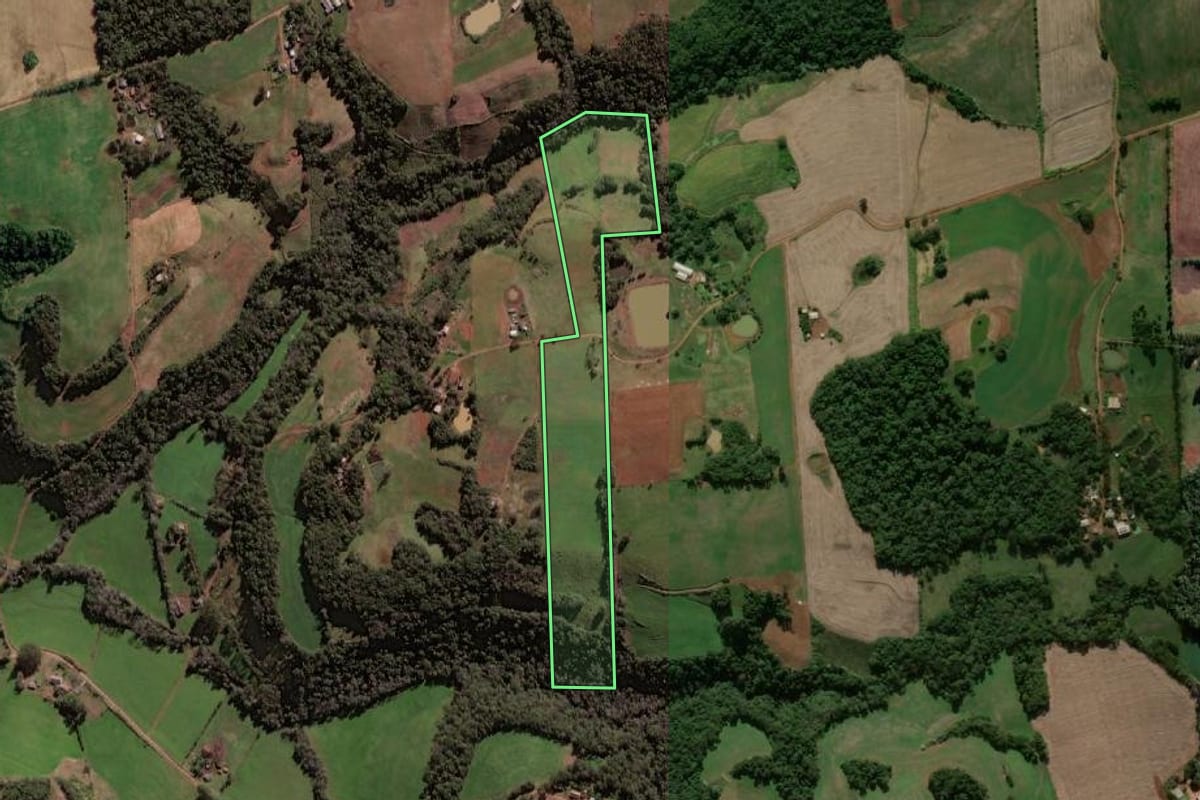 Imagem de satélite do imóvel rural em Seberi (RS), com o contorno declarado no CAR desenhado por cima.