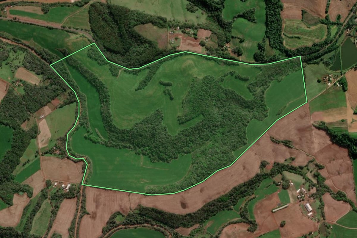 Imagem de satélite do imóvel rural em Seberi (RS), com o contorno declarado no CAR desenhado por cima.