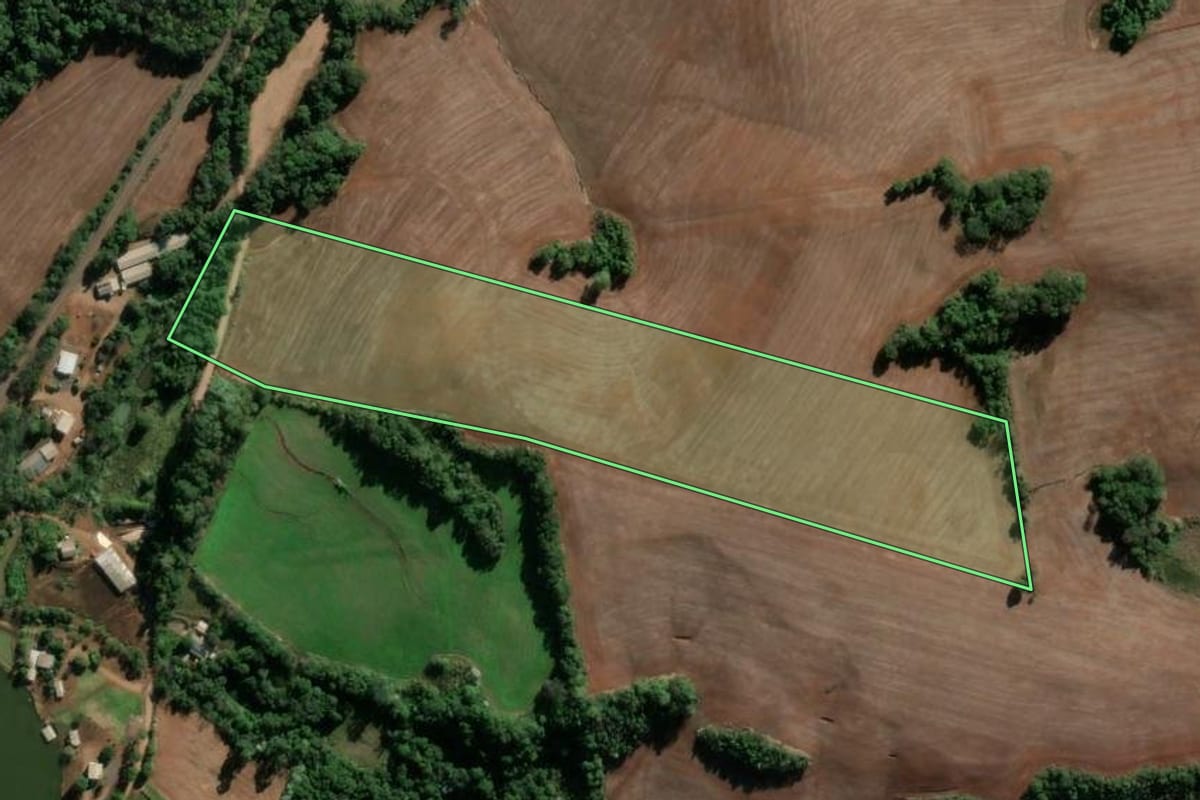 Imagem de satélite do imóvel rural em Seberi (RS), com o contorno declarado no CAR desenhado por cima.