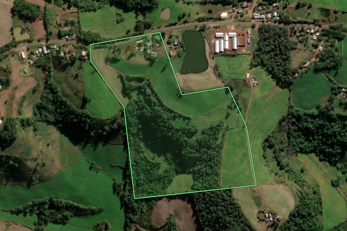 Imagem de satélite do imóvel rural em Seberi (RS), com o contorno declarado no CAR desenhado por cima.