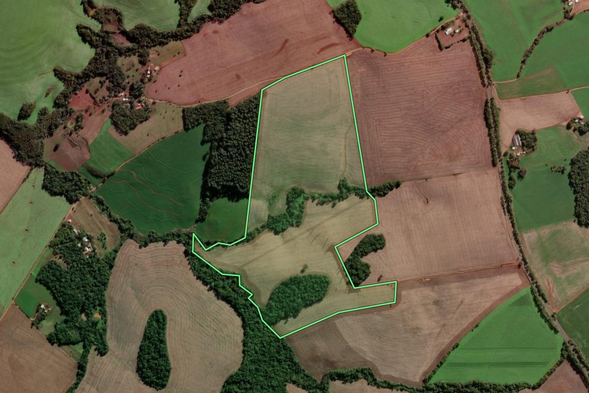 Imagem de satélite do imóvel rural em Seberi (RS), com o contorno declarado no CAR desenhado por cima.
