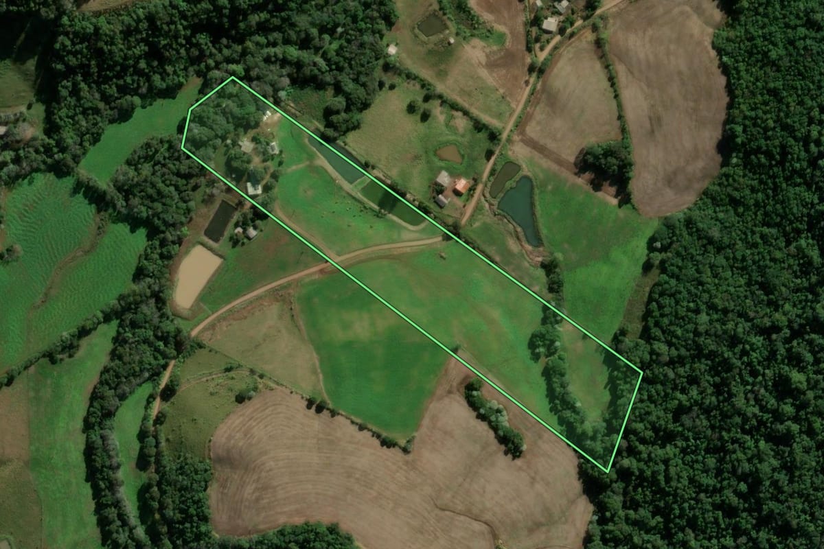 Imagem de satélite do imóvel rural em Seberi (RS), com o contorno declarado no CAR desenhado por cima.