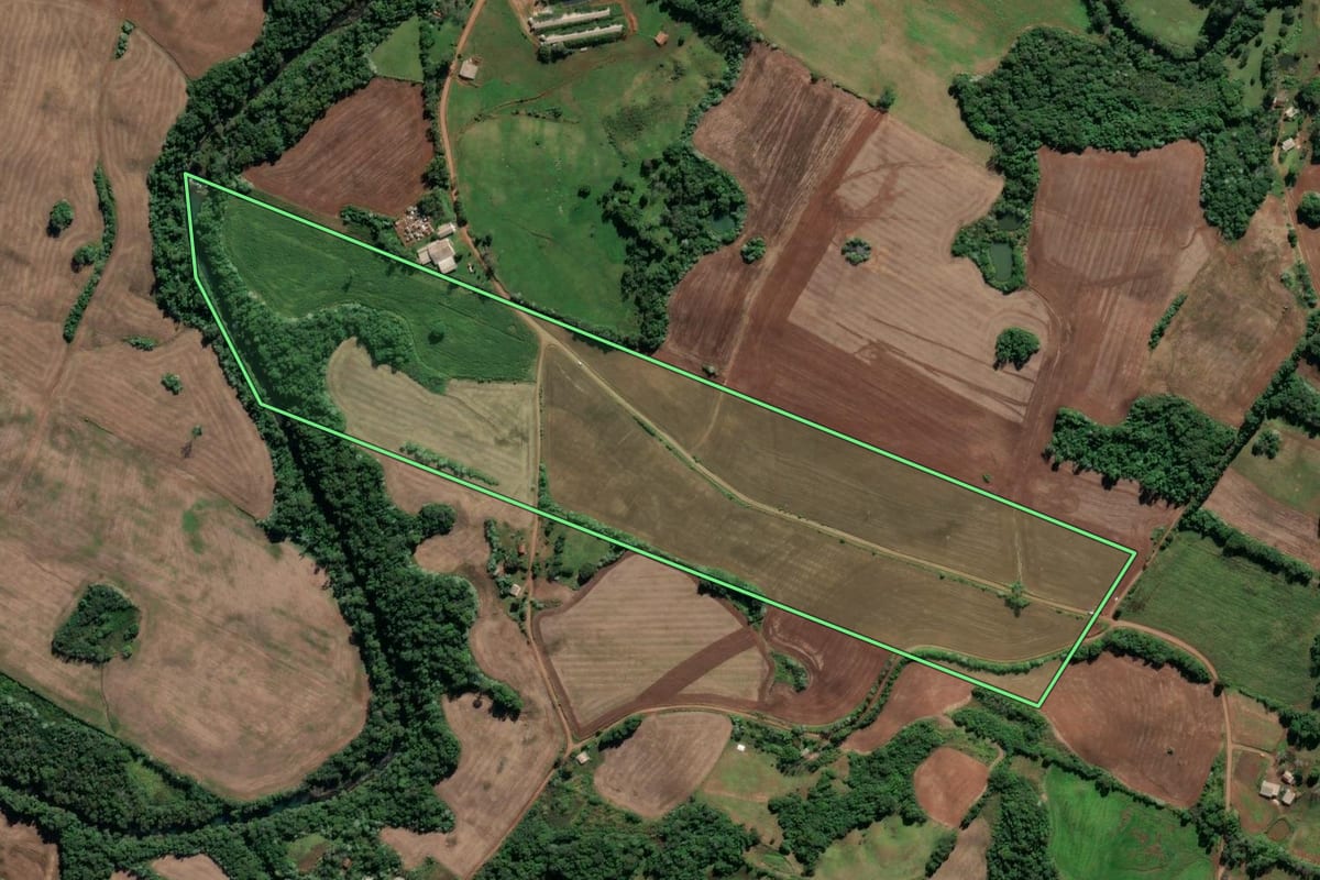 Imagem de satélite do imóvel rural em Seberi (RS), com o contorno declarado no CAR desenhado por cima.