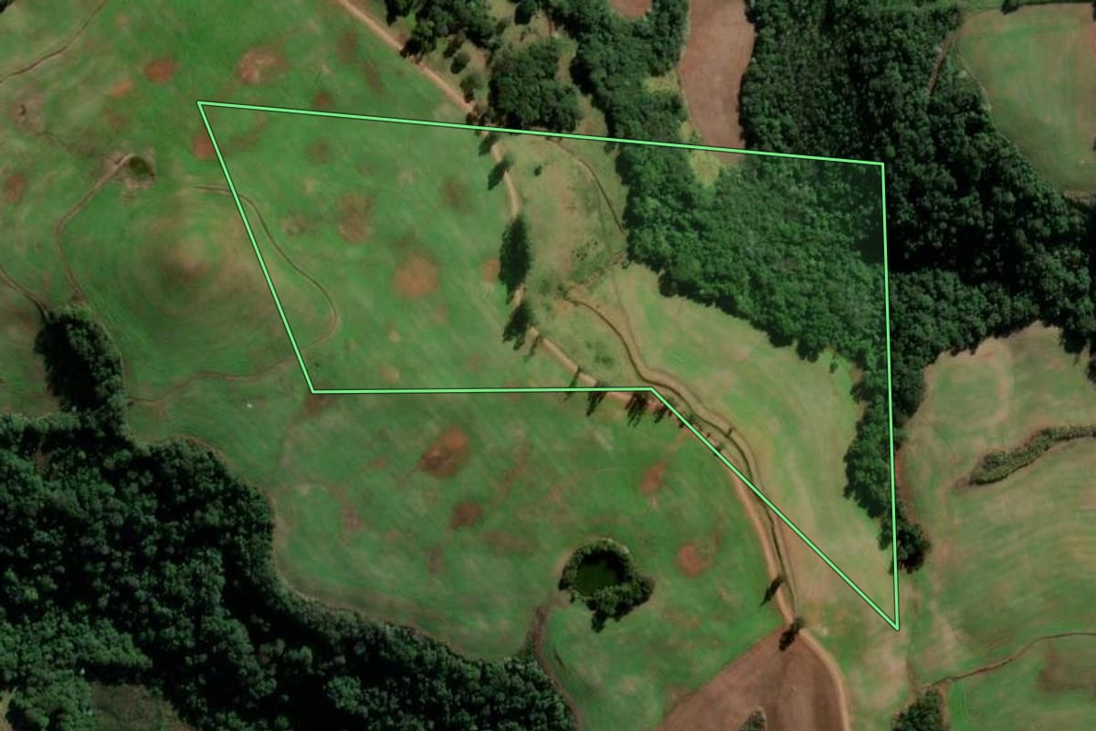 Imagem de satélite do imóvel rural em Seberi (RS), com o contorno declarado no CAR desenhado por cima.