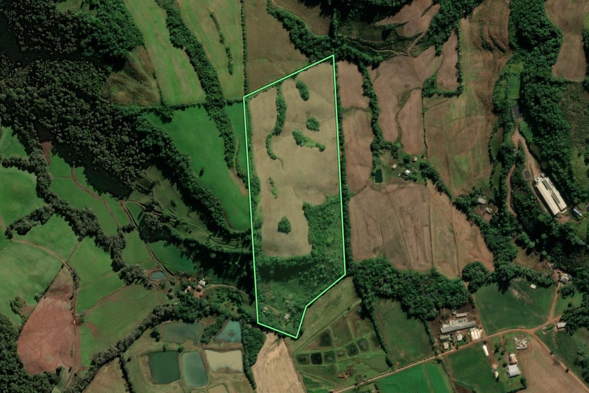 Imagem de satélite do imóvel rural em Seberi (RS), com o contorno declarado no CAR desenhado por cima.