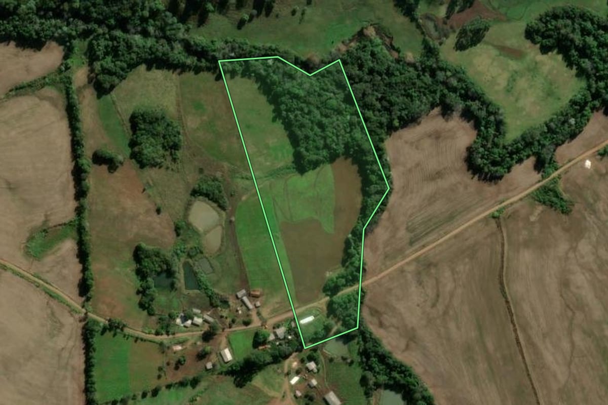 Imagem de satélite do imóvel rural em Seberi (RS), com o contorno declarado no CAR desenhado por cima.