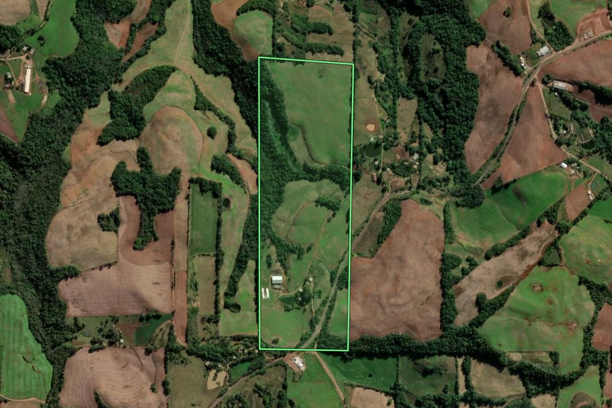 Imagem de satélite do imóvel rural em Seberi (RS), com o contorno declarado no CAR desenhado por cima.
