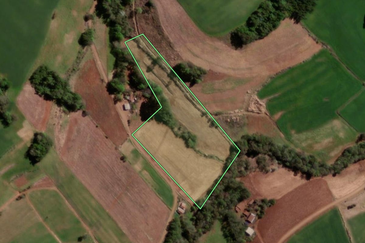 Imagem de satélite do imóvel rural em Sede Nova (RS), com o contorno declarado no CAR desenhado por cima.