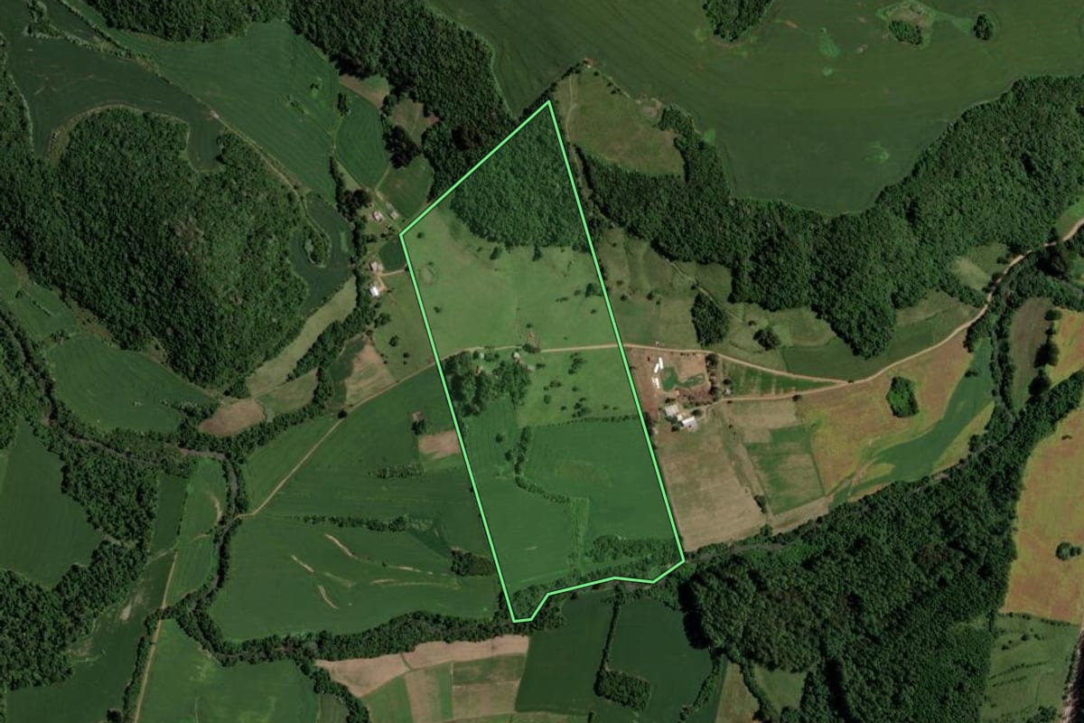 Imagem de satélite do imóvel rural em Segredo (RS), com o contorno declarado no CAR desenhado por cima.