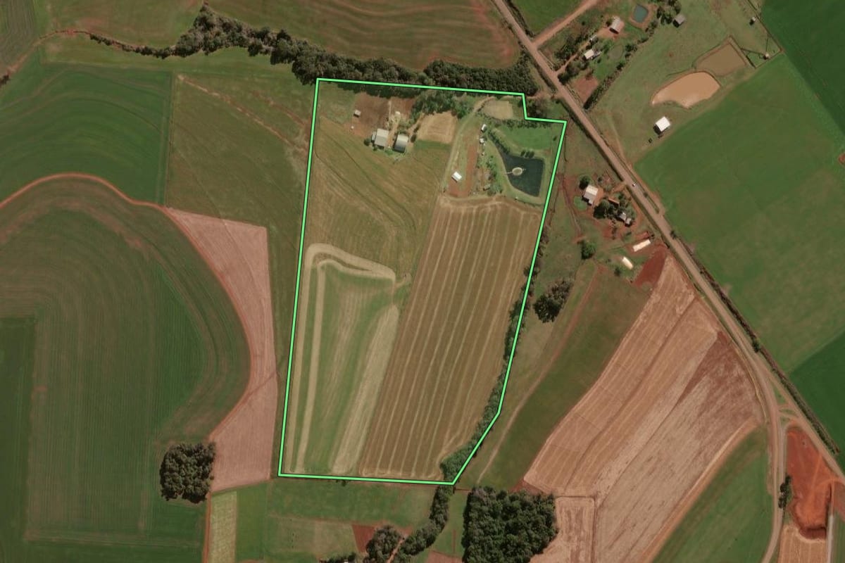 Imagem de satélite do imóvel rural em Selbach (RS), com o contorno declarado no CAR desenhado por cima.