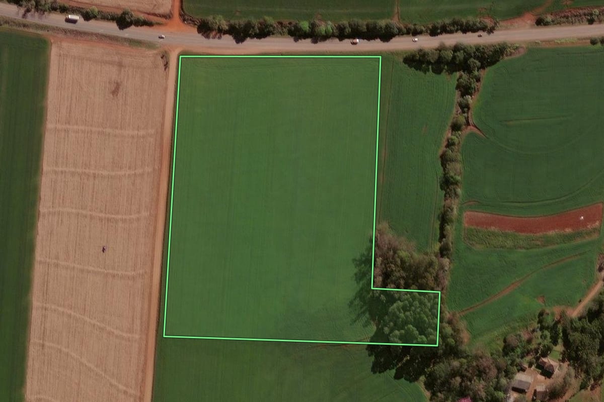 Imagem de satélite do imóvel rural em Selbach (RS), com o contorno declarado no CAR desenhado por cima.