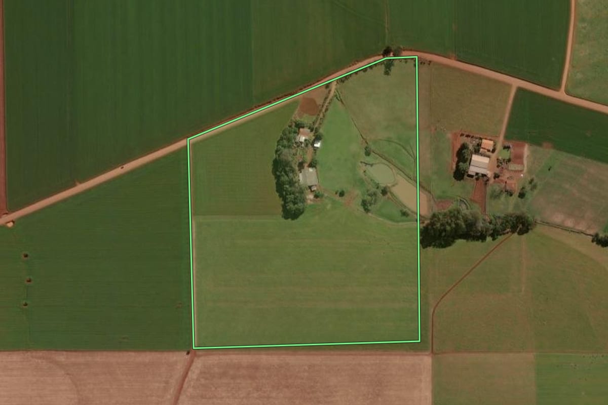 Imagem de satélite do imóvel rural em Selbach (RS), com o contorno declarado no CAR desenhado por cima.