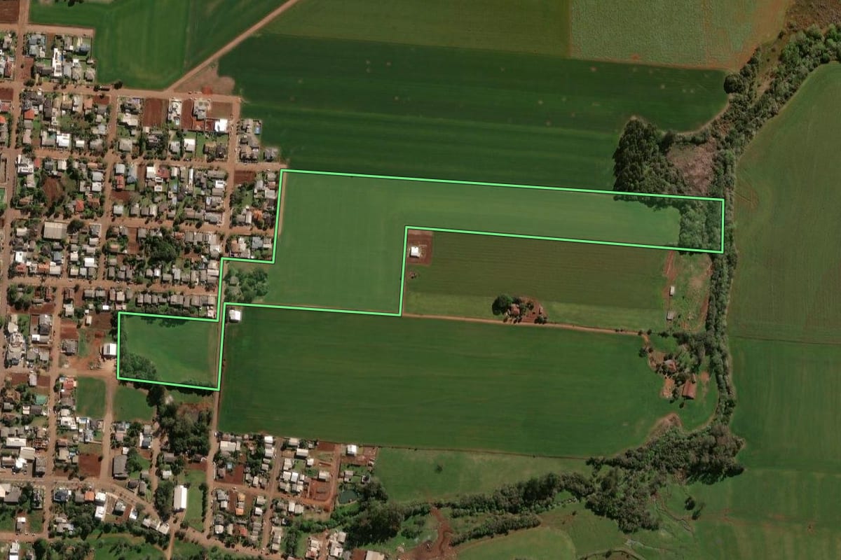 Imagem de satélite do imóvel rural em Selbach (RS), com o contorno declarado no CAR desenhado por cima.