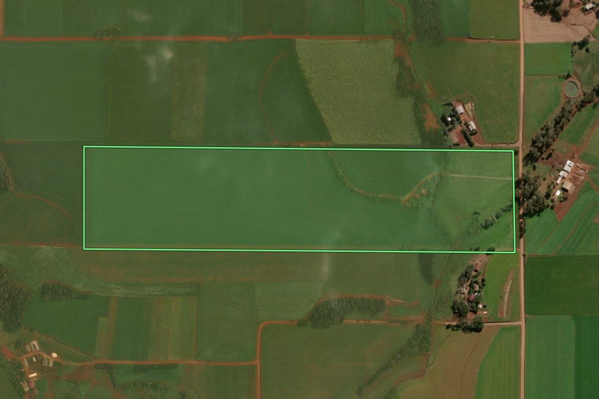 Imagem de satélite do imóvel rural em Selbach (RS), com o contorno declarado no CAR desenhado por cima.