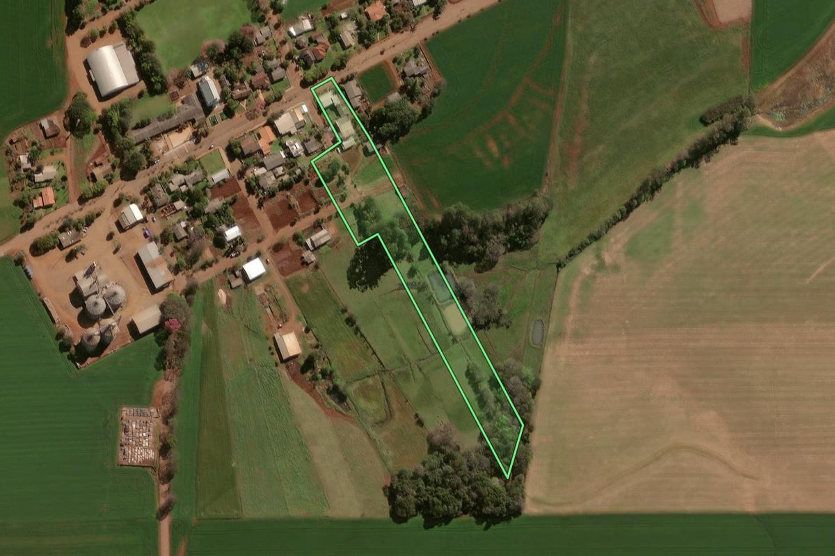 Imagem de satélite do imóvel rural em Selbach (RS), com o contorno declarado no CAR desenhado por cima.