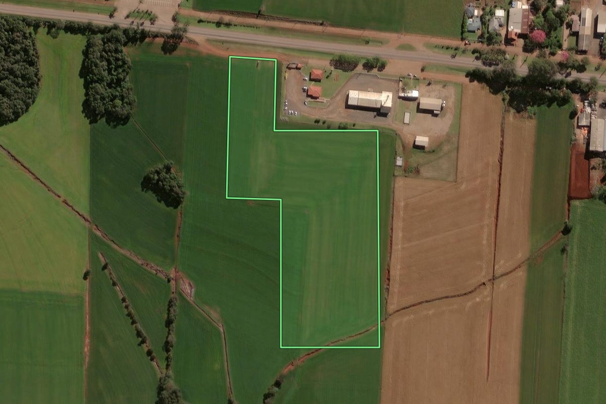Imagem de satélite do imóvel rural em Selbach (RS), com o contorno declarado no CAR desenhado por cima.