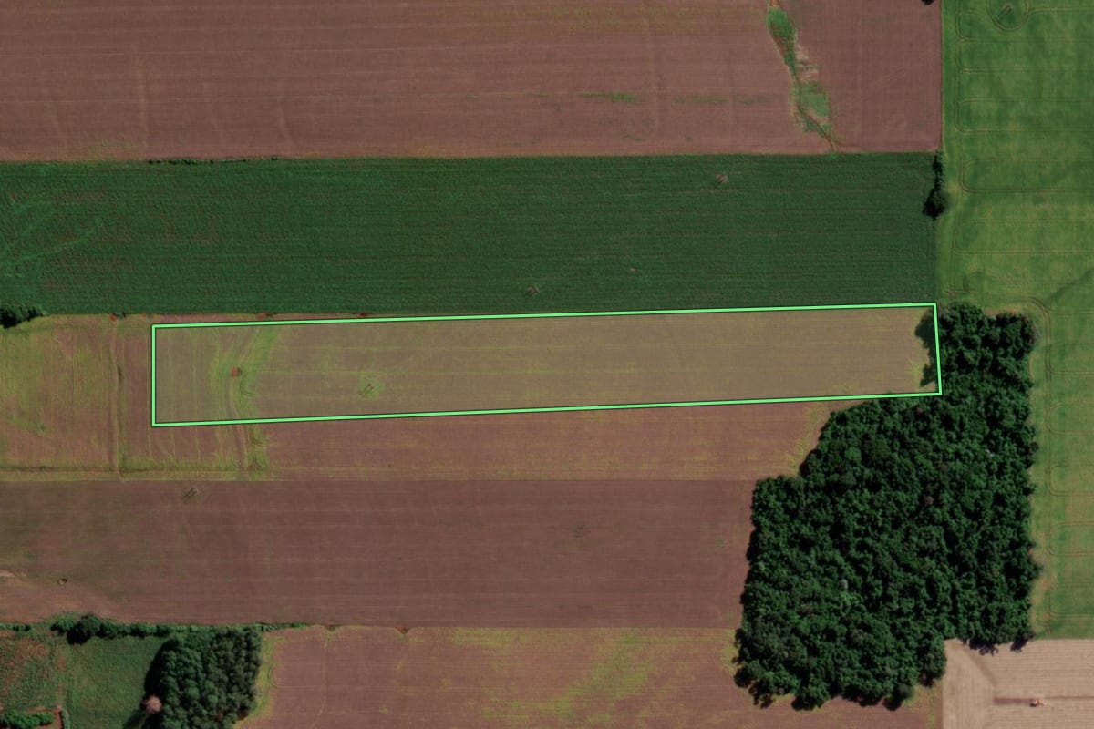 Imagem de satélite do imóvel rural em Senador Salgado Filho (RS), com o contorno declarado no CAR desenhado por cima.