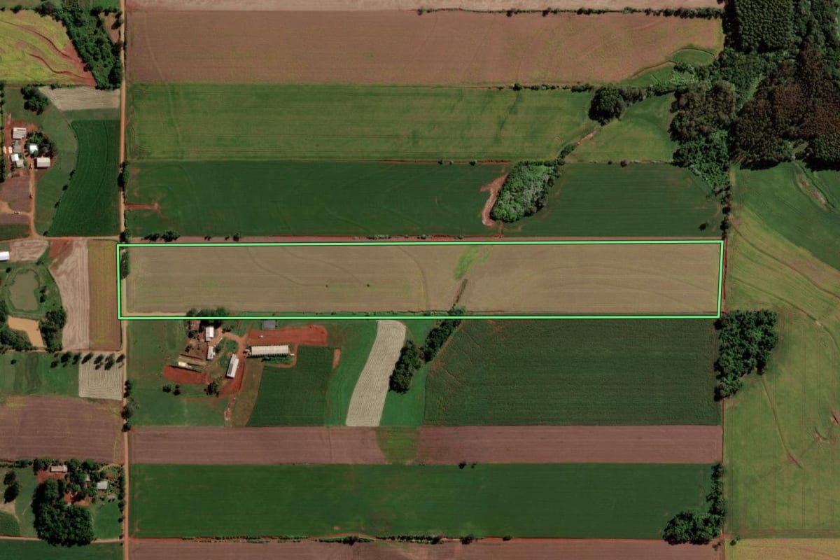 Imagem de satélite do imóvel rural em Senador Salgado Filho (RS), com o contorno declarado no CAR desenhado por cima.