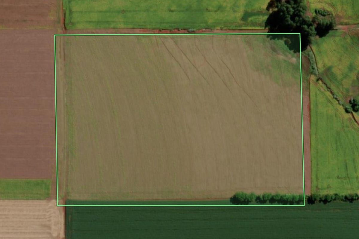 Imagem de satélite do imóvel rural em Senador Salgado Filho (RS), com o contorno declarado no CAR desenhado por cima.