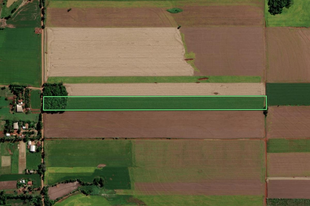 Imagem de satélite do imóvel rural em Senador Salgado Filho (RS), com o contorno declarado no CAR desenhado por cima.