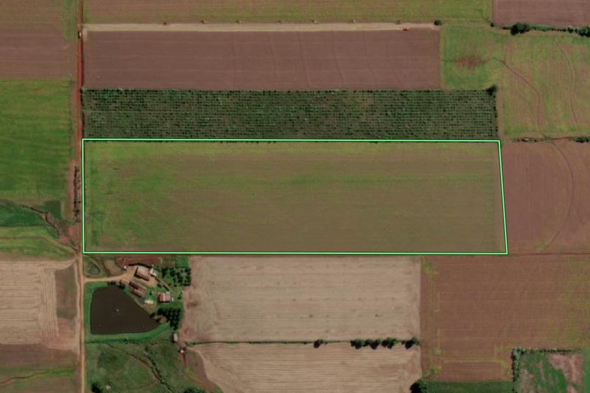 Imagem de satélite do imóvel rural em Senador Salgado Filho (RS), com o contorno declarado no CAR desenhado por cima.