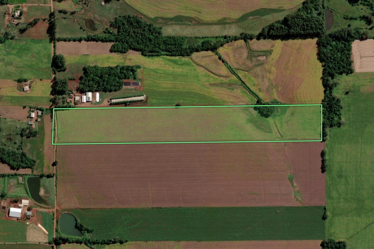 Imagem de satélite do imóvel rural em Senador Salgado Filho (RS), com o contorno declarado no CAR desenhado por cima.