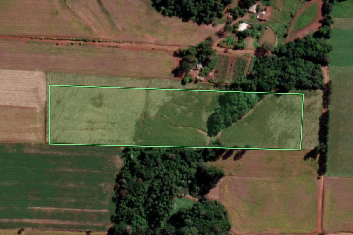 Imagem de satélite do imóvel rural em Senador Salgado Filho (RS), com o contorno declarado no CAR desenhado por cima.