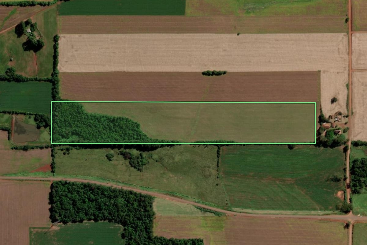 Imagem de satélite do imóvel rural em Senador Salgado Filho (RS), com o contorno declarado no CAR desenhado por cima.