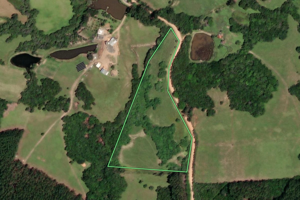 Imagem de satélite do imóvel rural em Sentinela do Sul (RS), com o contorno declarado no CAR desenhado por cima.