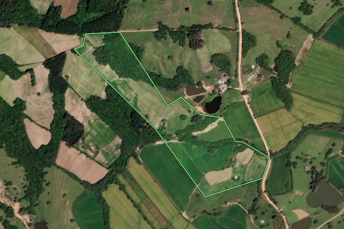 Imagem de satélite do imóvel rural em Sentinela do Sul (RS), com o contorno declarado no CAR desenhado por cima.