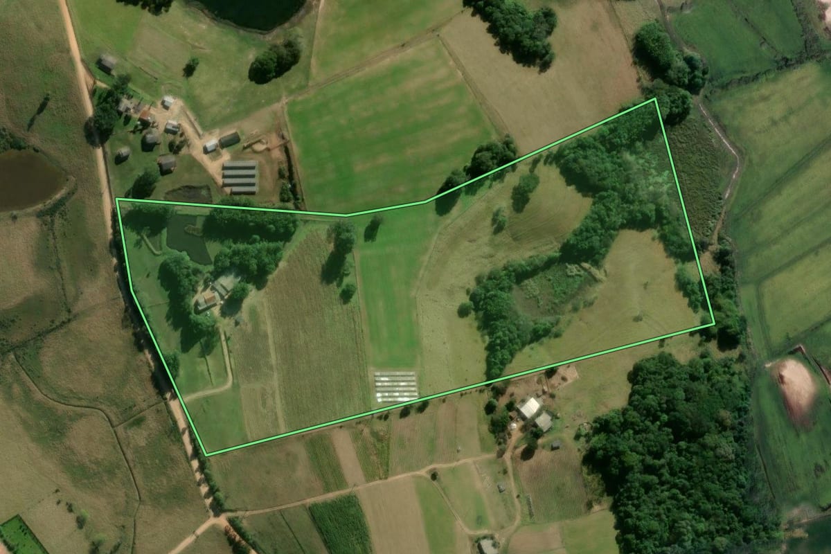 Imagem de satélite do imóvel rural em Sentinela do Sul (RS), com o contorno declarado no CAR desenhado por cima.