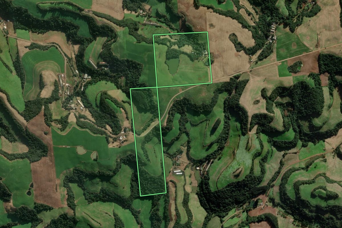 Imagem de satélite do imóvel rural em Serafina Corrêa (RS), com o contorno declarado no CAR desenhado por cima.