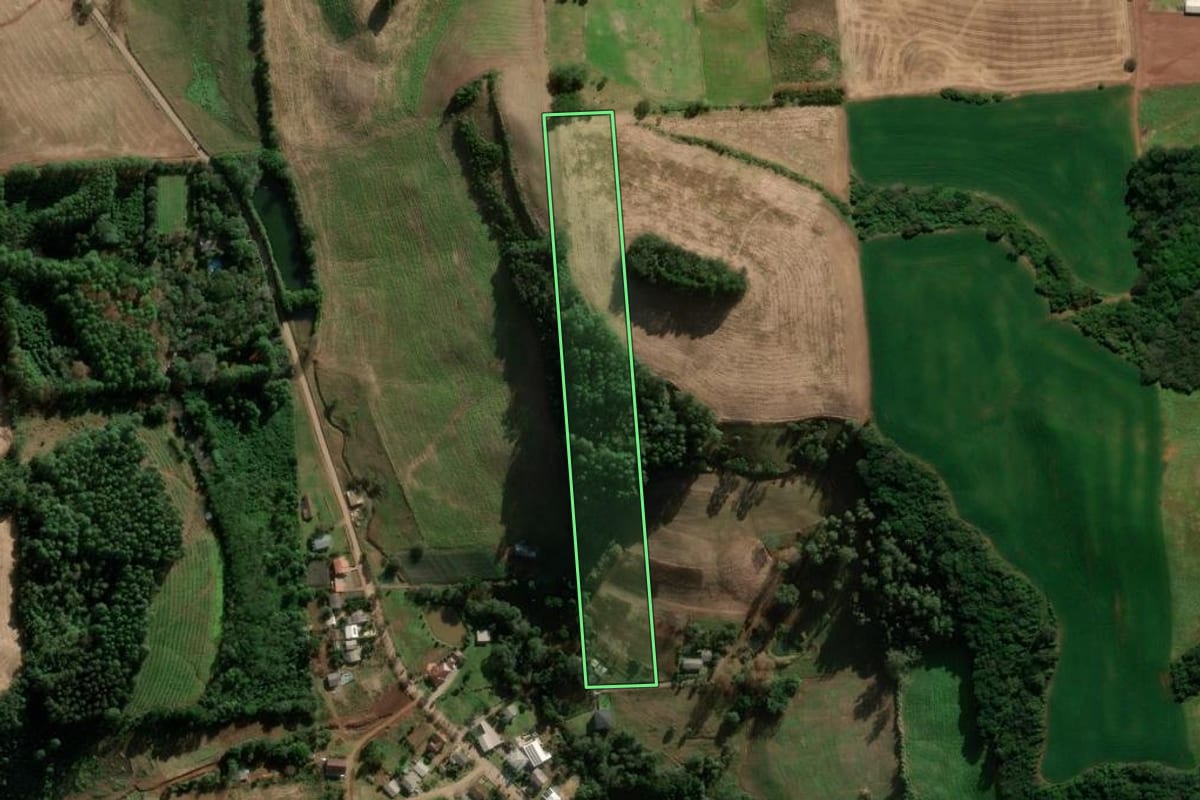 Imagem de satélite do imóvel rural em Serafina Corrêa (RS), com o contorno declarado no CAR desenhado por cima.
