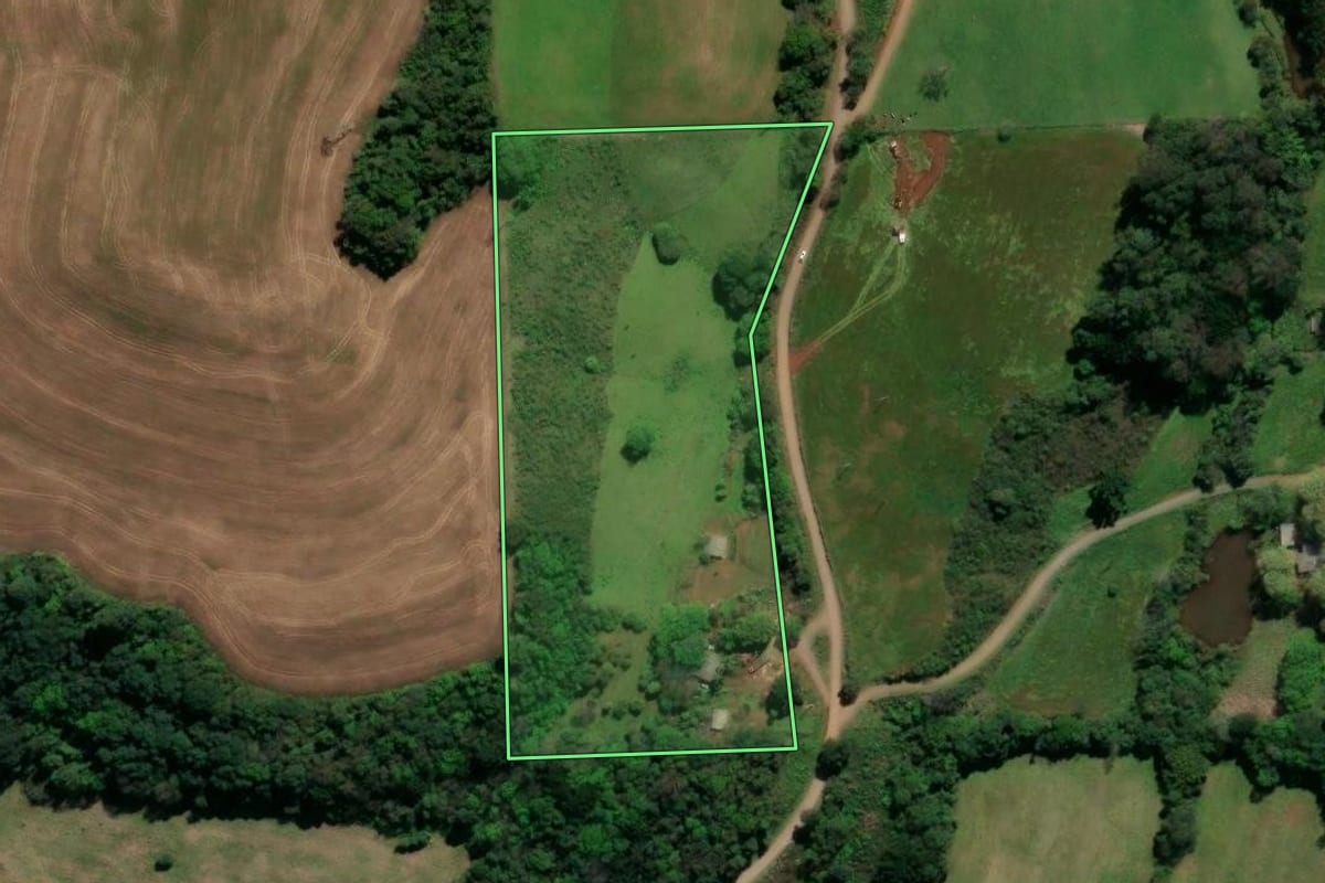 Imagem de satélite do imóvel rural em Serafina Corrêa (RS), com o contorno declarado no CAR desenhado por cima.