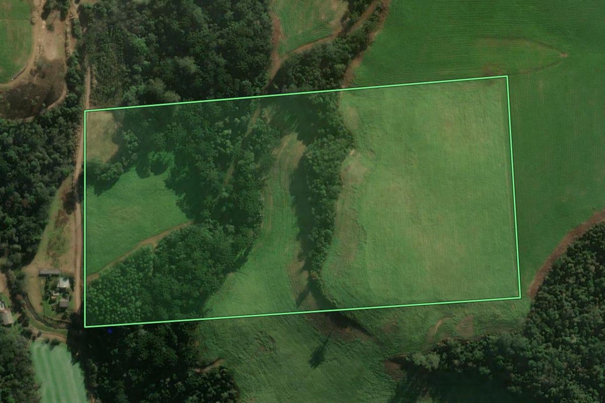 Imagem de satélite do imóvel rural em Serafina Corrêa (RS), com o contorno declarado no CAR desenhado por cima.