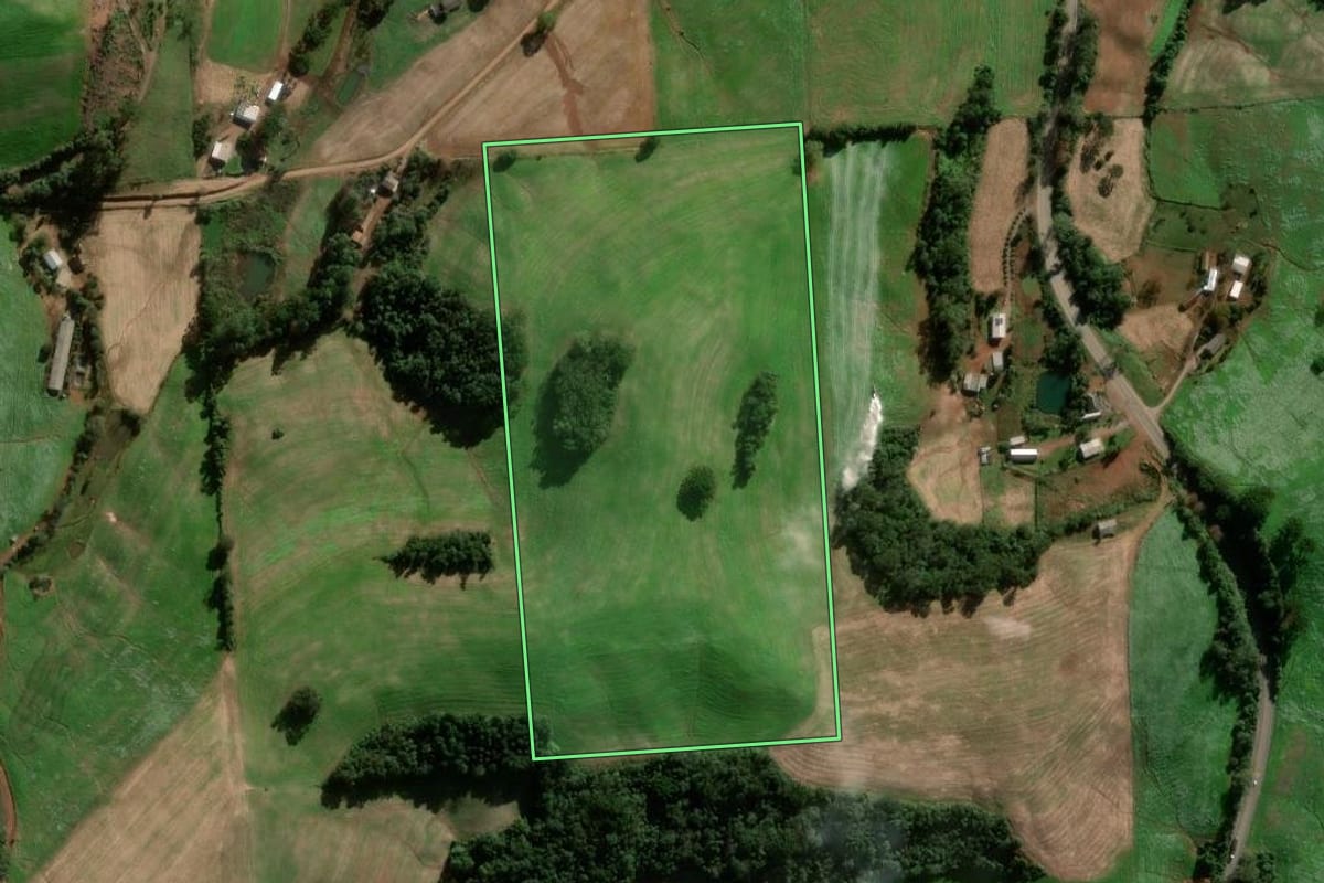 Imagem de satélite do imóvel rural em Serafina Corrêa (RS), com o contorno declarado no CAR desenhado por cima.