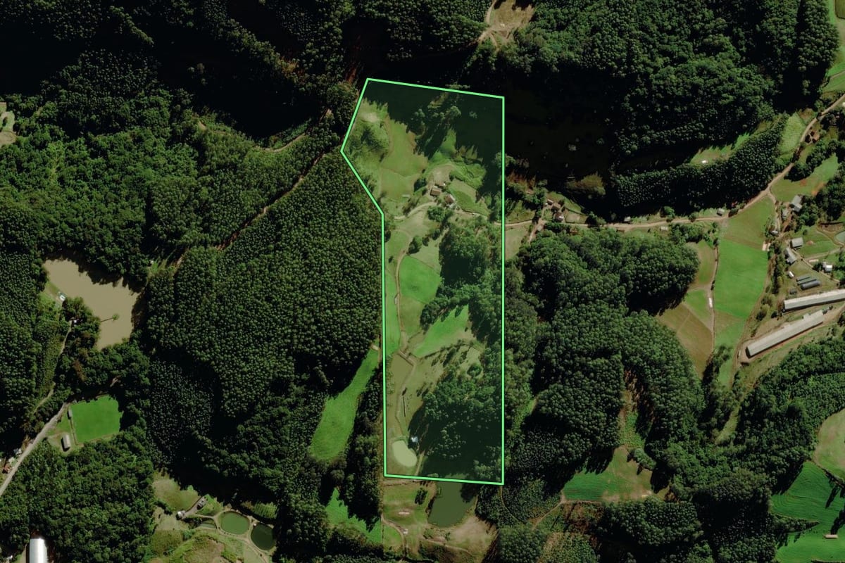 Imagem de satélite do imóvel rural em Sério (RS), com o contorno declarado no CAR desenhado por cima.
