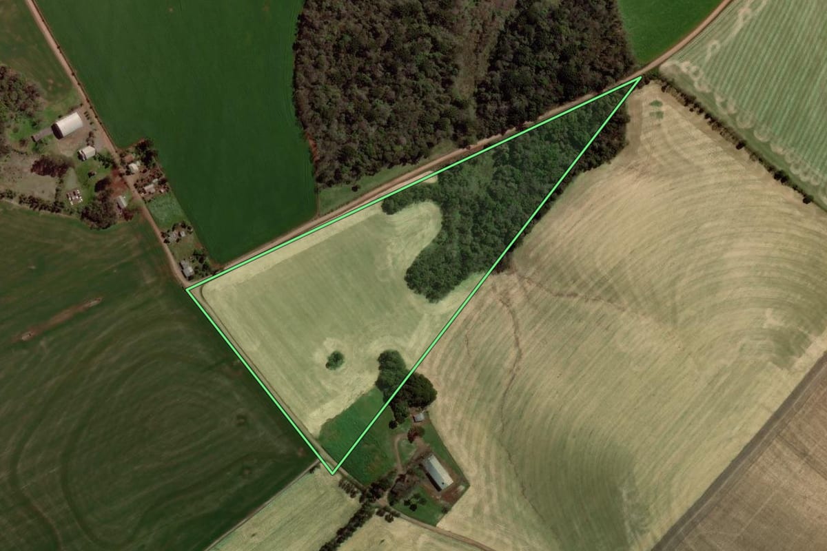 Imagem de satélite do imóvel rural em Sertão (RS), com o contorno declarado no CAR desenhado por cima.