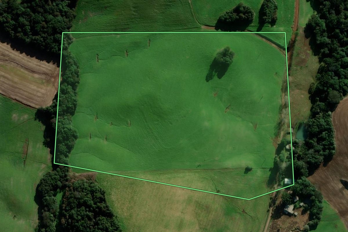 Imagem de satélite do imóvel rural em Sertão (RS), com o contorno declarado no CAR desenhado por cima.