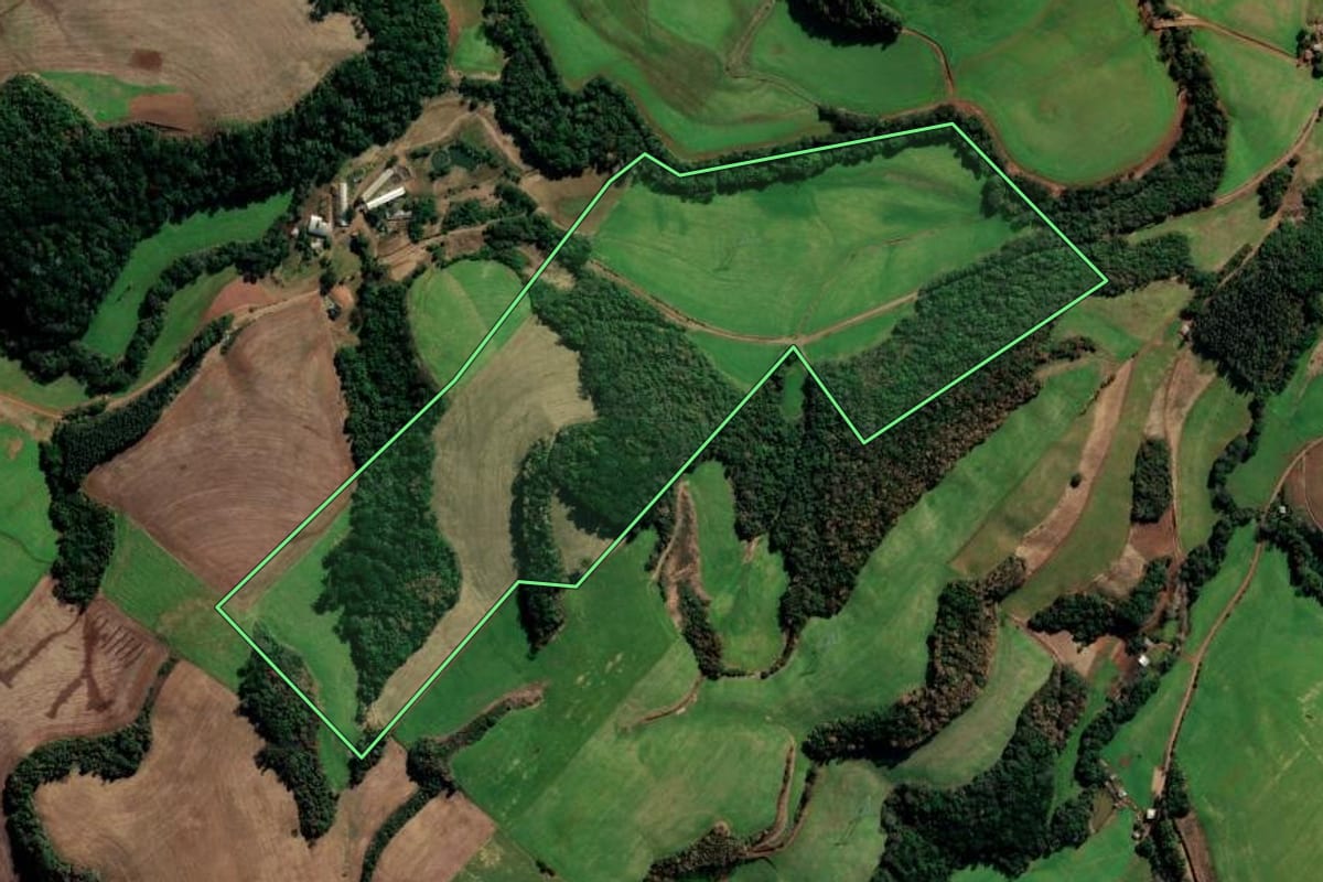 Imagem de satélite do imóvel rural em Sertão (RS), com o contorno declarado no CAR desenhado por cima.