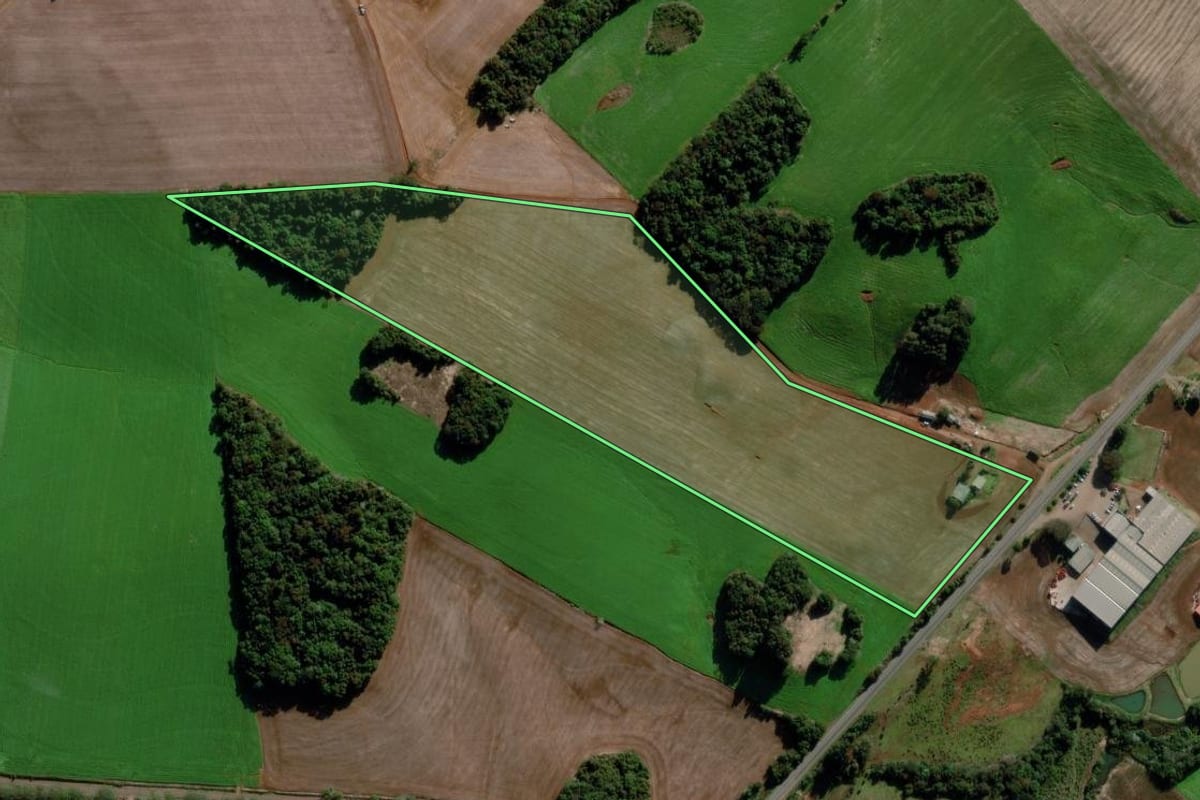 Imagem de satélite do imóvel rural em Sertão (RS), com o contorno declarado no CAR desenhado por cima.