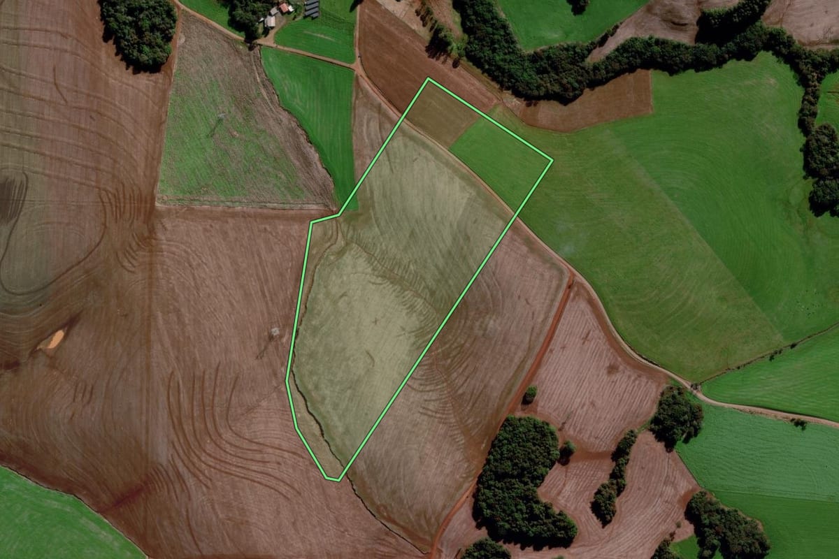 Imagem de satélite do imóvel rural em Sertão (RS), com o contorno declarado no CAR desenhado por cima.